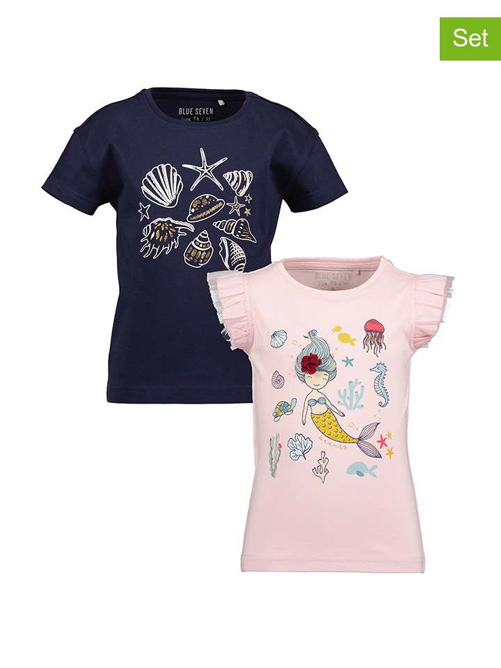 Blue Seven Koszulki (2 szt.) w kolorze granatowym i jasnoróżowym rozmiar: 128