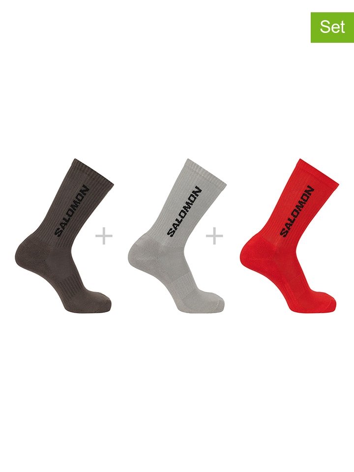 SALOMON Skarpety funkcyjne (3 pary) w kolorze antracytowo-szaro-czerwonym rozmiar: 39-41