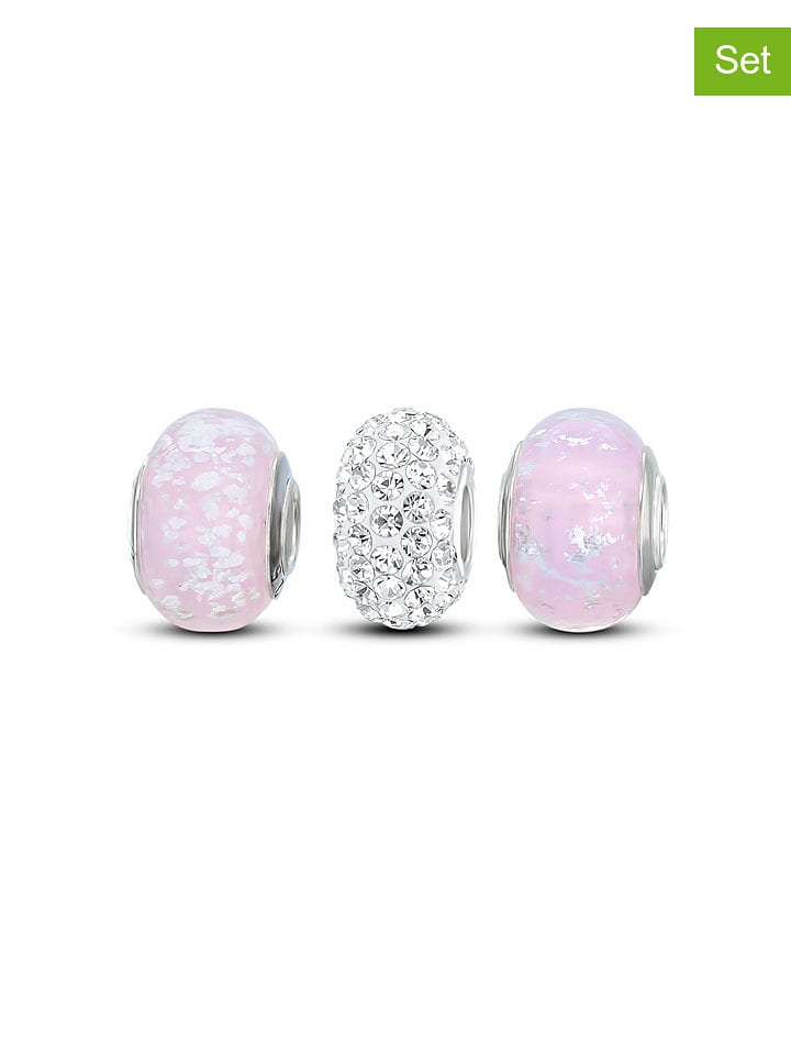 CHARM'S Srebrne charmsy (3 szt.) z cyrkoniami i szkłem Murano rozmiar: onesize