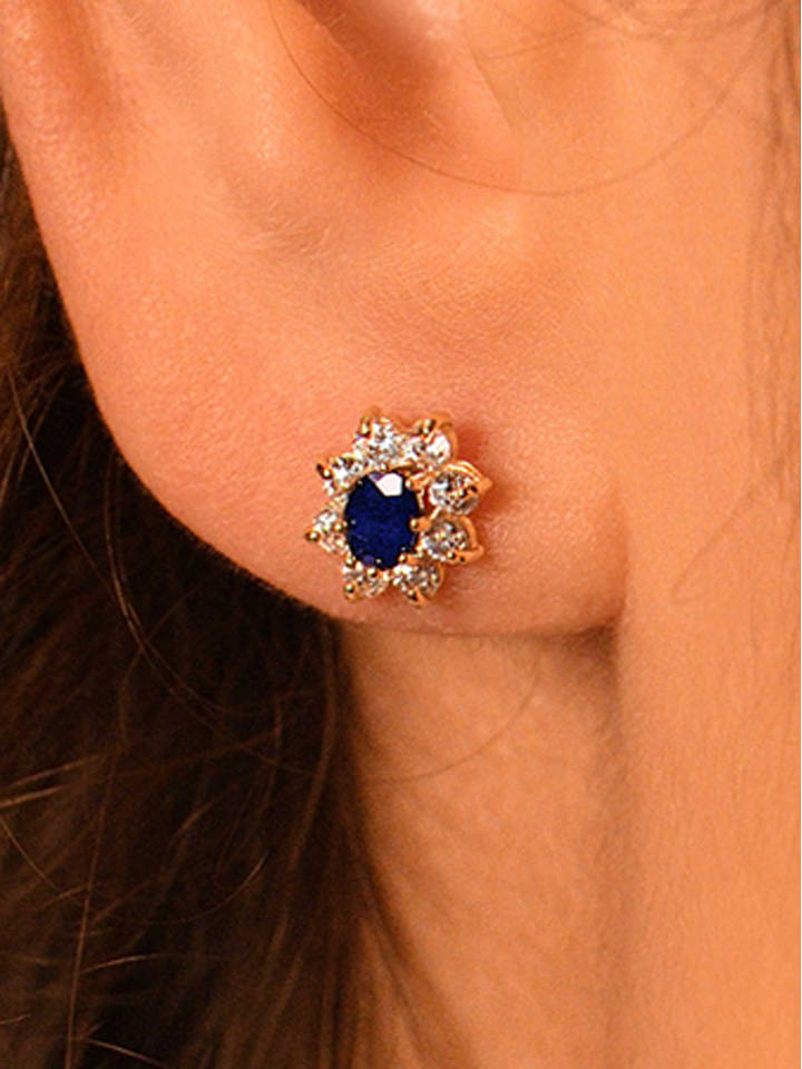 L instant d Or Złote kolczyki-wkrętki "Margherite saphir" z cyrkoniami i szafirami rozmiar: onesize