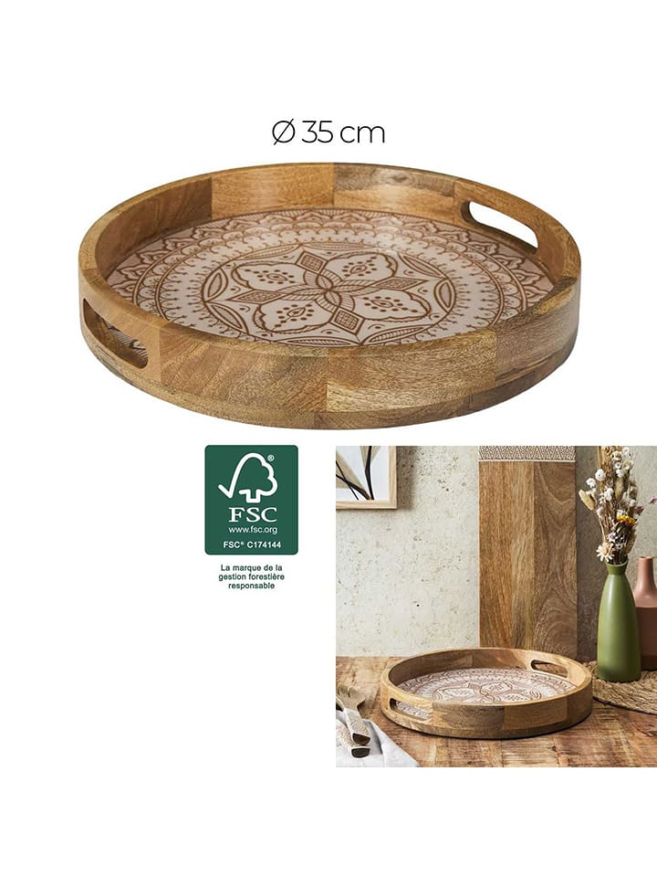 Ethnical Life Taca w kolorze beżowo-brązowym - Ø 35 cm rozmiar: onesize