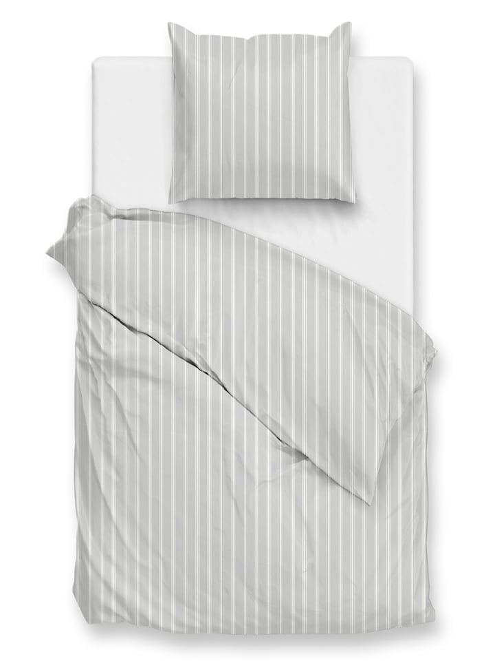Zo!Home Komplet pościeli perkalowej "Righe" w kolorze jasnoszaro-białym rozmiar: 140x220 cm