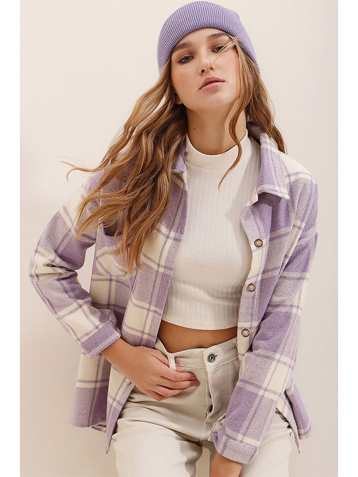 trendyol Bluzka w kolorze fioletowo-białym rozmiar: M