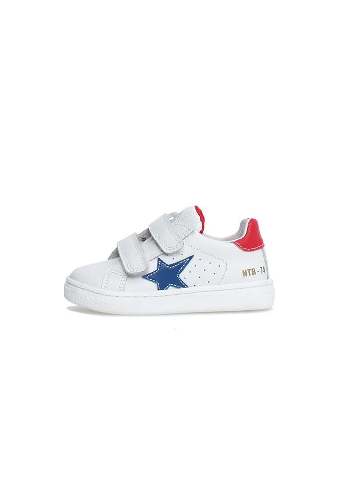 Naturino Skórzane sneakersy "Pinn" w kolorze białym ze wzorem rozmiar: 27