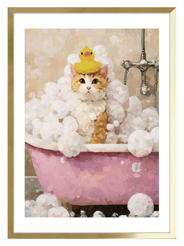 Ars Longa Druk artystyczny "Cat In The Bath" w ramce - 70 x 50 cm rozmiar: onesize