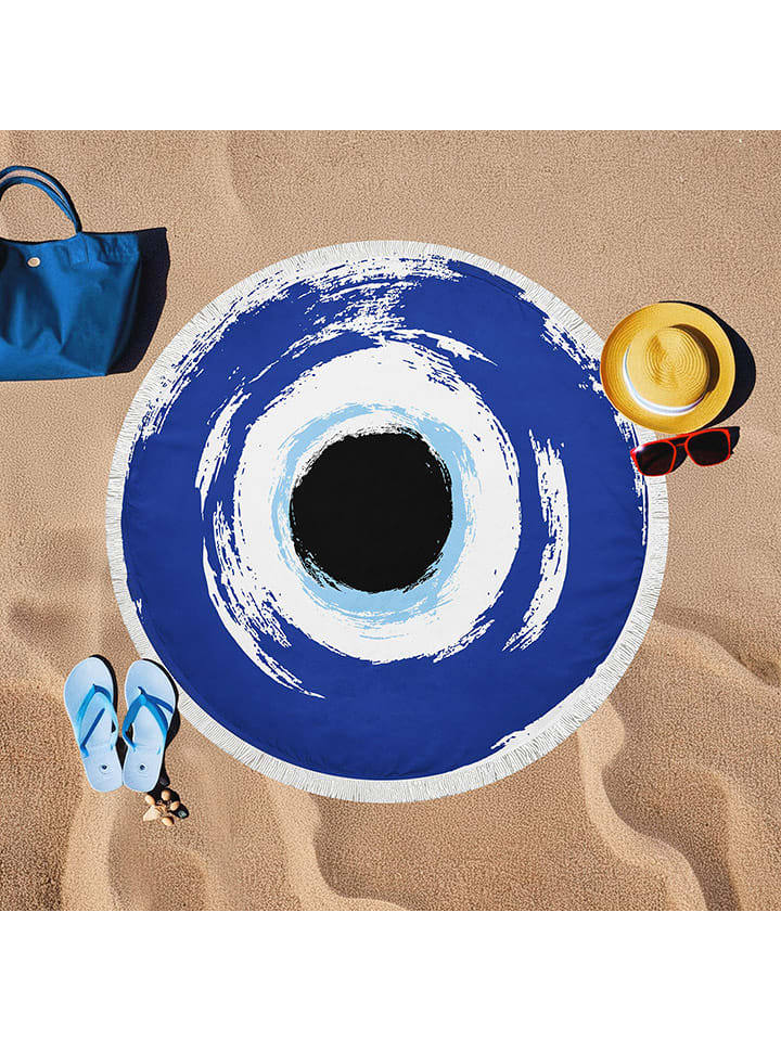 Elizabed Ręcznik plażowy w kolorze biało-granatowym rozmiar: 150x150 cm