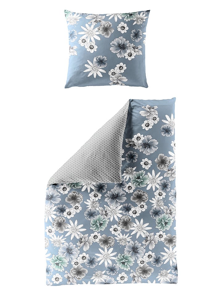 Bierbaum Komplet pościeli satynowej w kolorze błękitno-białym rozmiar: 135x200 cm