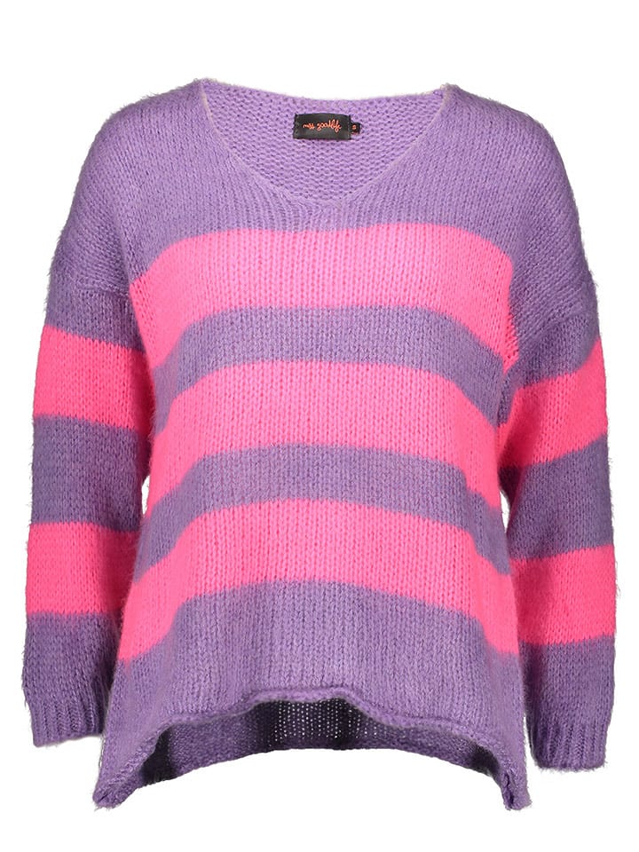 miss goodlife Sweter "Stripes" w kolorze fioletowo-różowym rozmiar: M