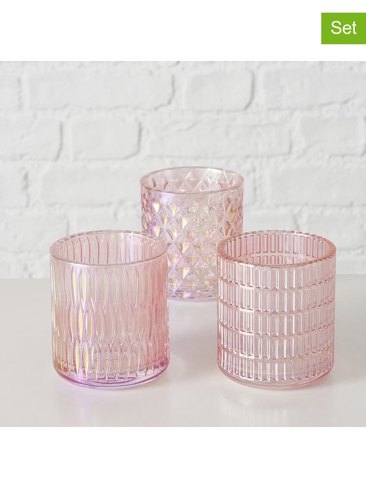 Boltze Świeczniki (3 szt.) "Siara" w kolorze jasnoróżowym - wys. 9 x Ø 8 cm rozmiar: onesize