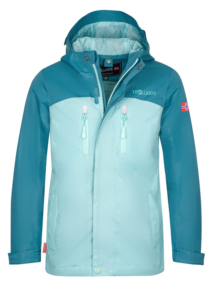 Trollkids Kurtka przeciwdeszczowa "Nusfjord" w kolorze turkusowym rozmiar: 104