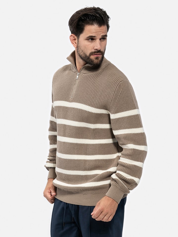 KEY LARGO Sweter "Pilot" w kolorze szarobrązowo-kremowym rozmiar: 3XL