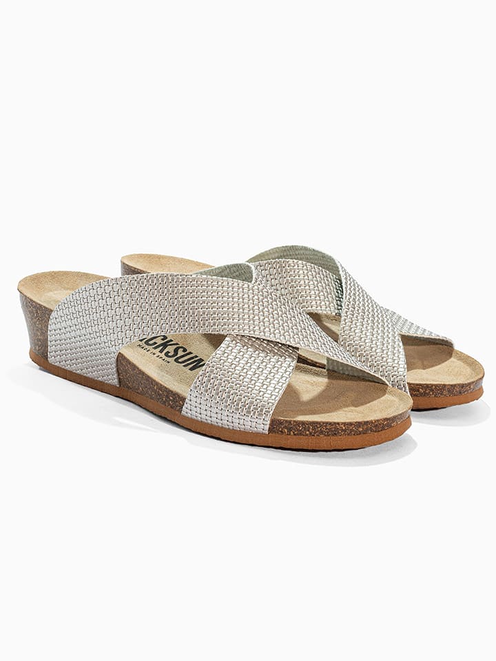 BACKSUN Skórzane klapki "Itaga" w kolorze szarym na koturnie rozmiar: 40