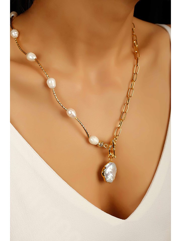 L'Atelier de Gaia Pozłacany naszyjnik z perłami - dł. 50 cm rozmiar: onesize