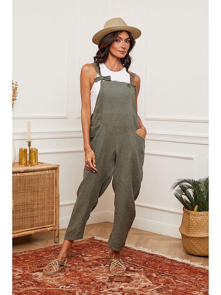 Fleur de Lin Lniane ogrodniczki "Corida" w kolorze oliwkowym rozmiar: S