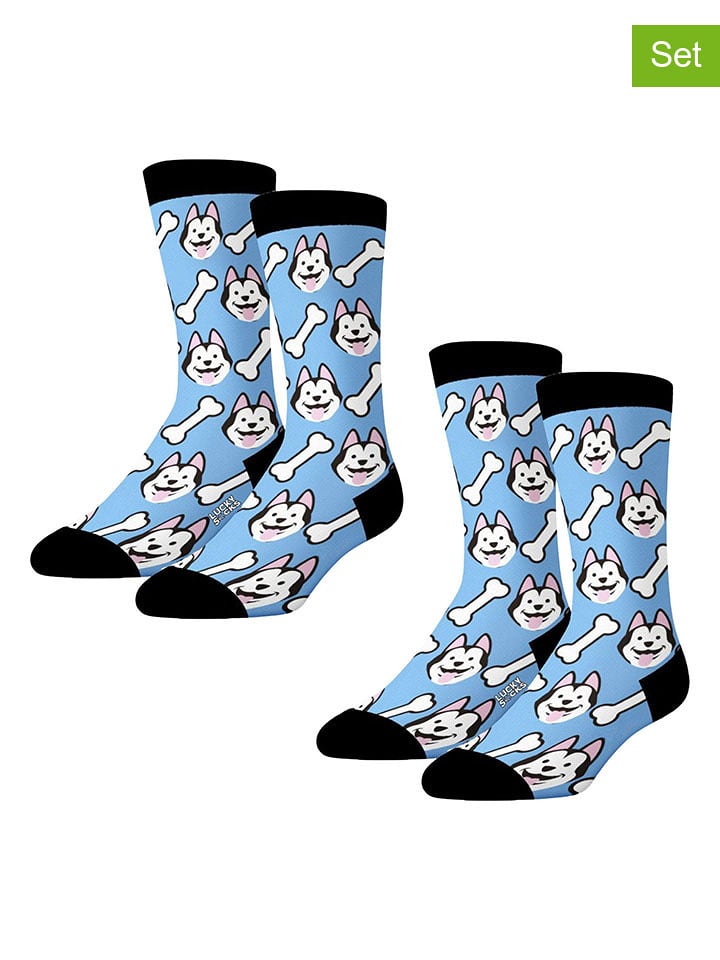 Lucky Socks Skarpety (2 pary) w kolorze błękitno-biało-czarnym rozmiar: 36-40
