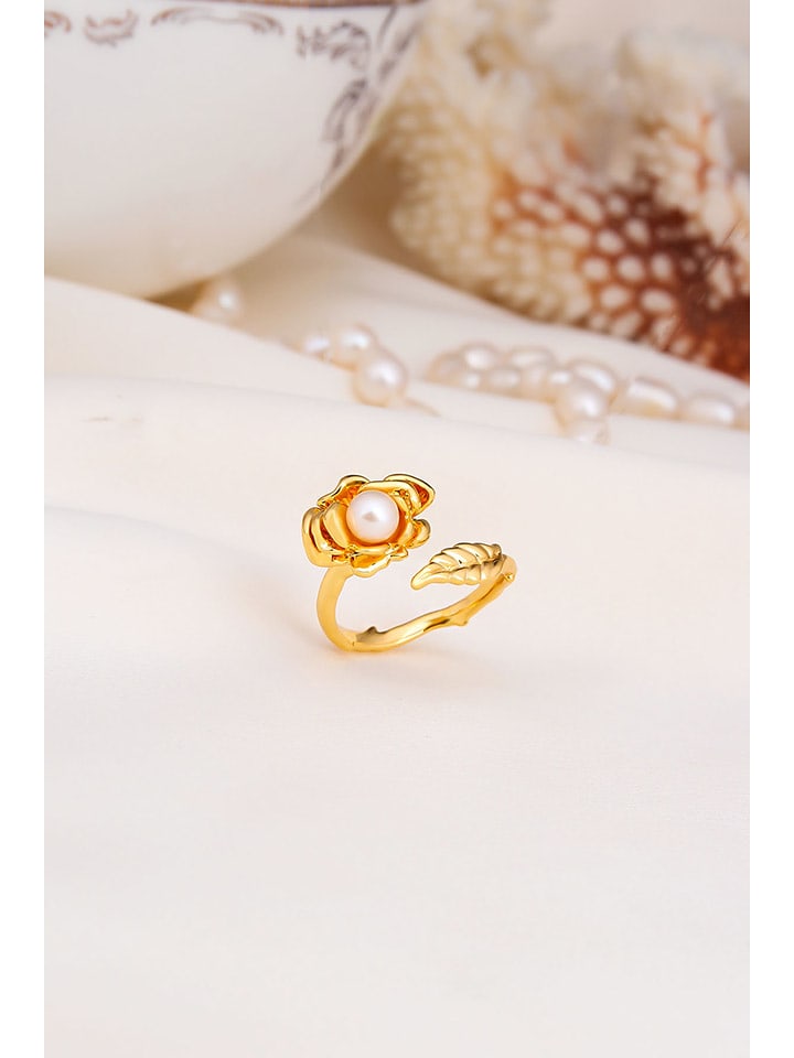 Pierres delicates Pozłacany pierścionek z perłą syntetyczną rozmiar: onesize