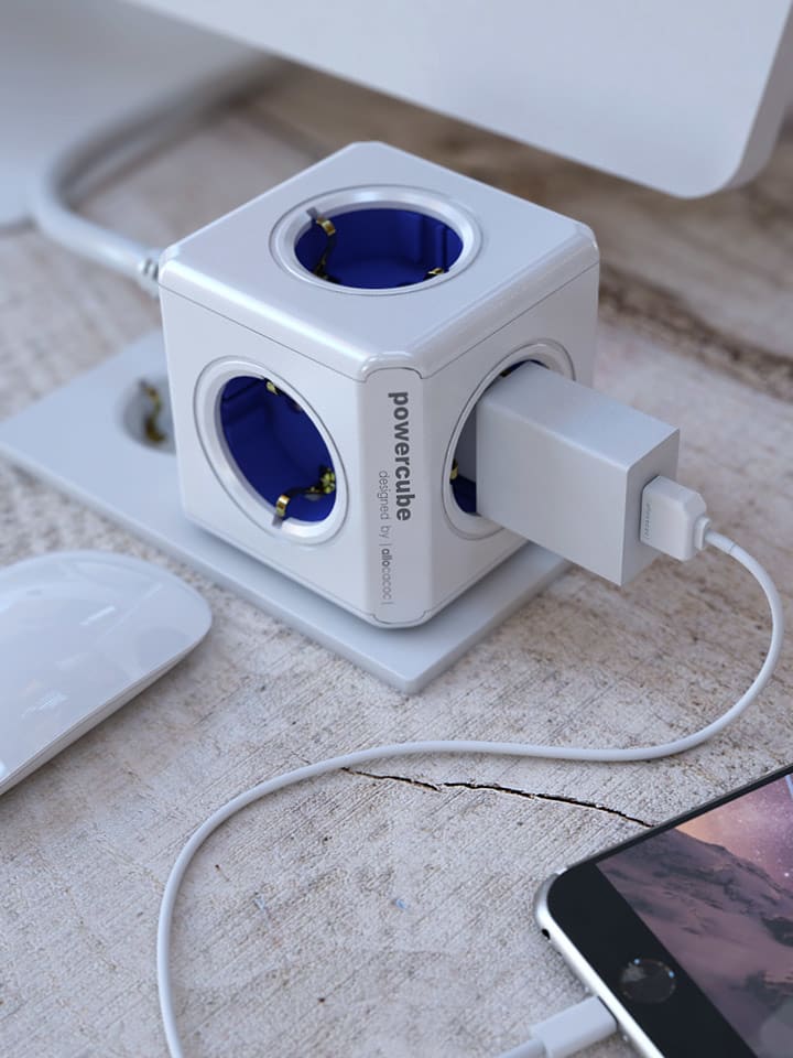 Designnest Rozgałęźnik "PowerCube" w kolorze biało-niebieskim - 7 x 7 x 11 cm rozmiar: onesize