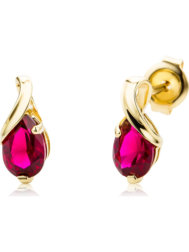 Revoni Złote kolczyki-wkrętki z rubinami rozmiar: onesize