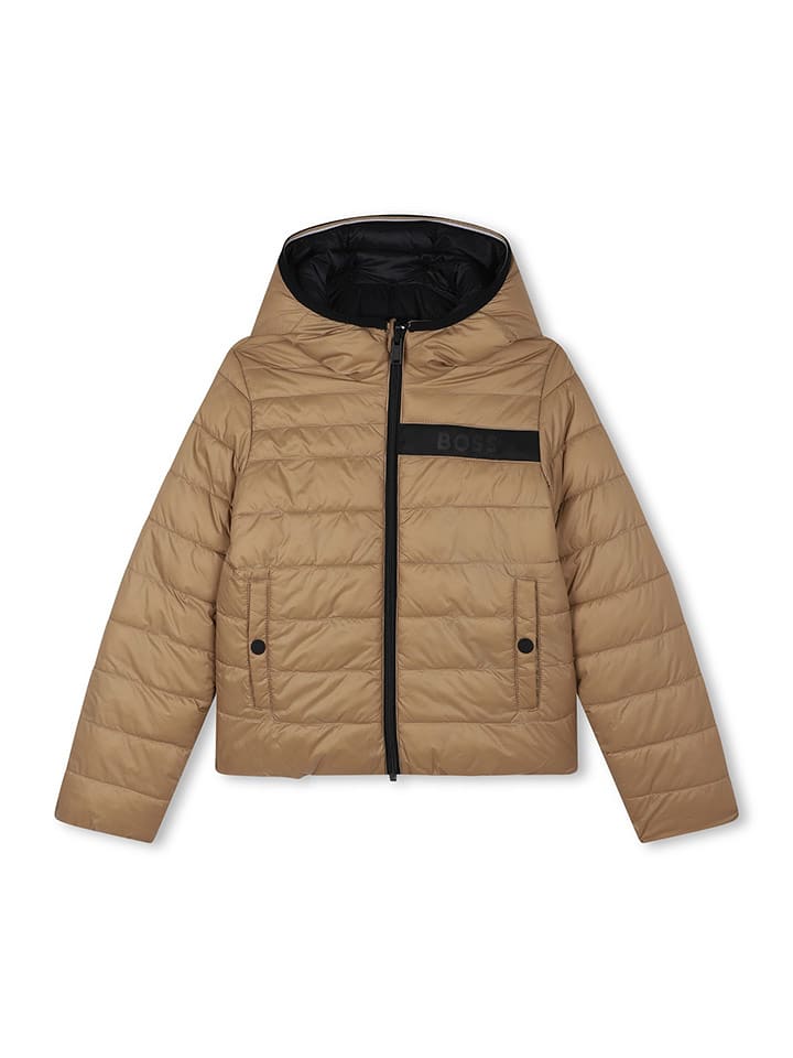 Hugo Boss Kids Dwustronna kurtka pikowana w kolorze jasnobrązowo-czarnym rozmiar: 176