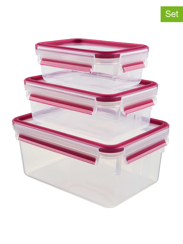 Emsa Pojemniki (3 szt.) "Clip & Close" w kolorze czerwonym na żywność rozmiar: onesize