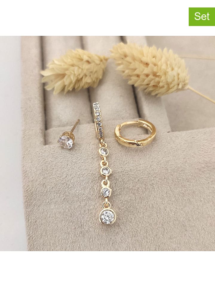 Nakkash 3-częściowy zestaw pozłacanych kolczyków z cyrkoniami rozmiar: onesize