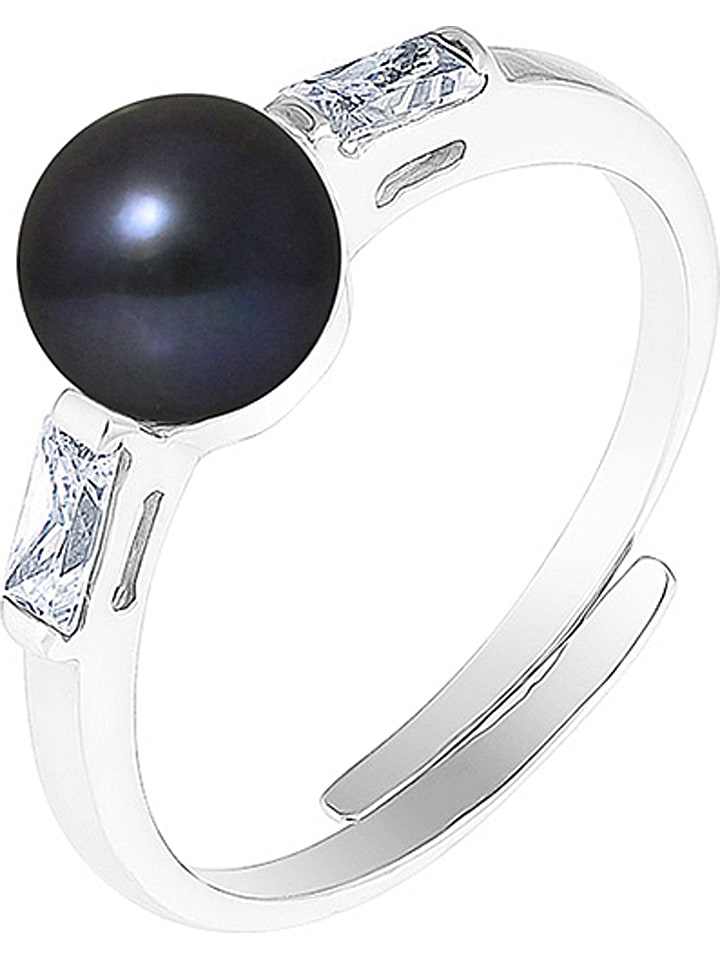 Mitzuko Srebrny pierścionek z perłą w kolorze granatowym rozmiar: onesize