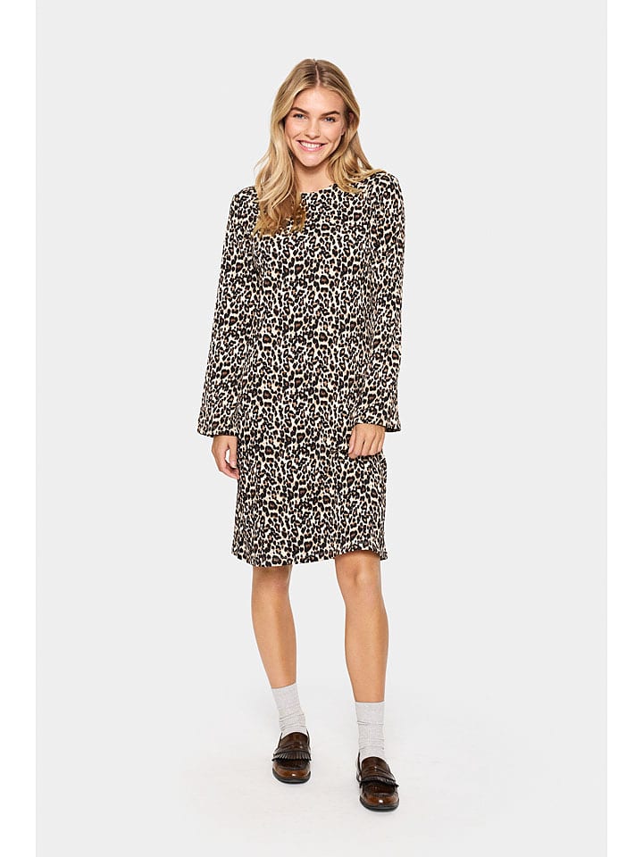 SAINT TROPEZ Sukienka "Ilyssa" w kolorze jasnobrązowo-czarno-beżowym rozmiar: M