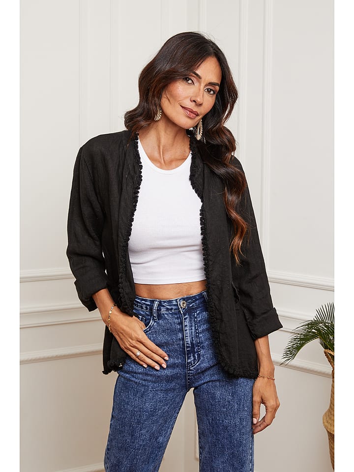 La Compagnie Du Lin Lniany kardigan "Ebissal" w kolorze czarnym rozmiar: XXL