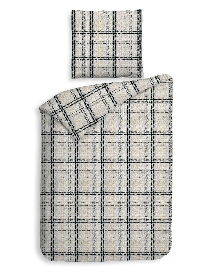 HNL Komplet pościeli flanelowej "Enio" w kolorze czarno-żółto-kremowym rozmiar: 240x220 cm