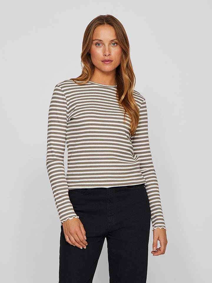 Vila Koszulka w kolorze szarobrązowo-białym rozmiar: L