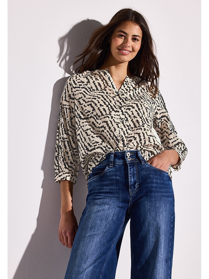 Street One Bluzka w kolorze beżowo-czarnym rozmiar: 34