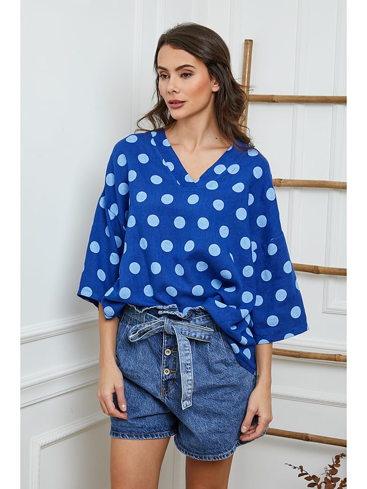 La Compagnie Du Lin Lniana bluzka "Amoura" w kolorze niebieskim rozmiar: XL