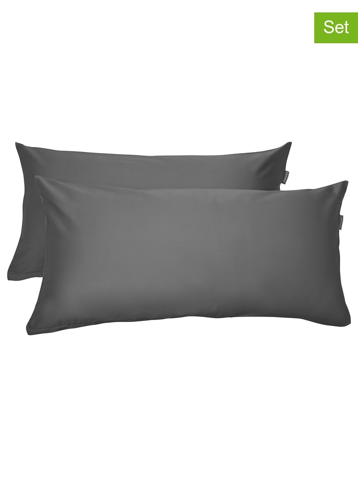 Schiesser Satynowe poszewki (2 szt.) "Ella" w kolorze ciemnoszarym na poduszkę rozmiar: 40x80 cm