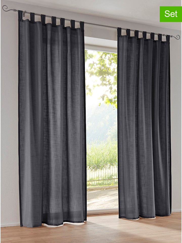 heine home Firanki dekoracyjne (2 szt.) w kolorze czarnym rozmiar: 175x140 cm
