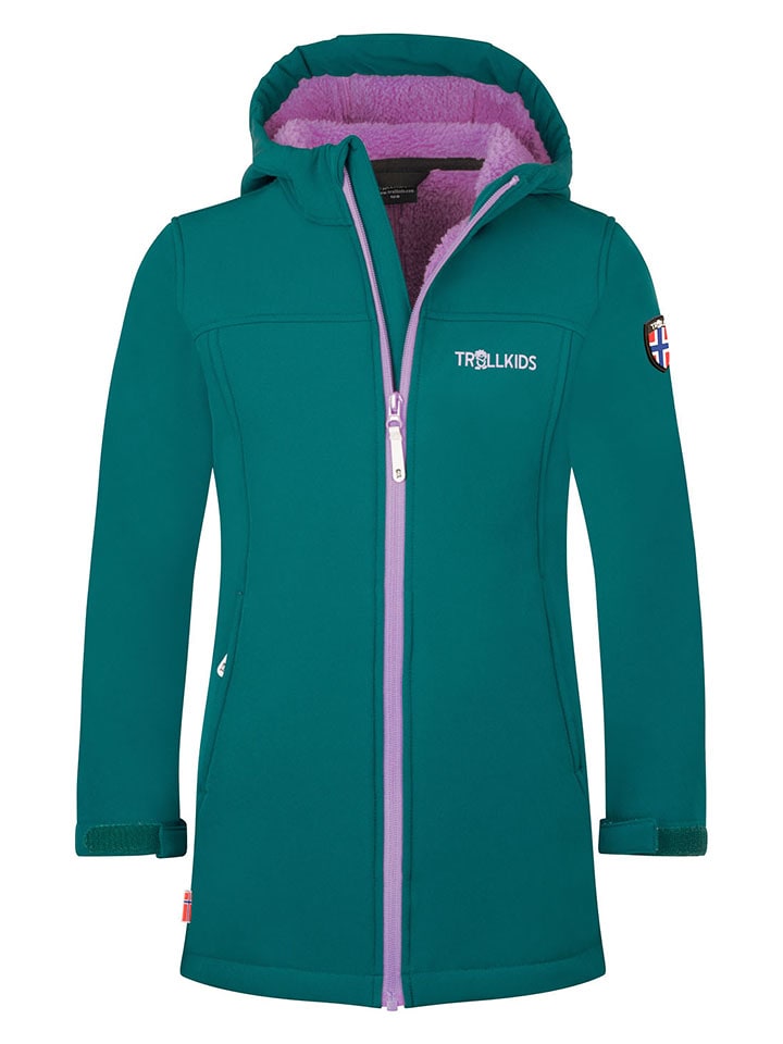 Trollkids Płaszcz softshellowy "Kristiansand" w kolorze morskim rozmiar: 110
