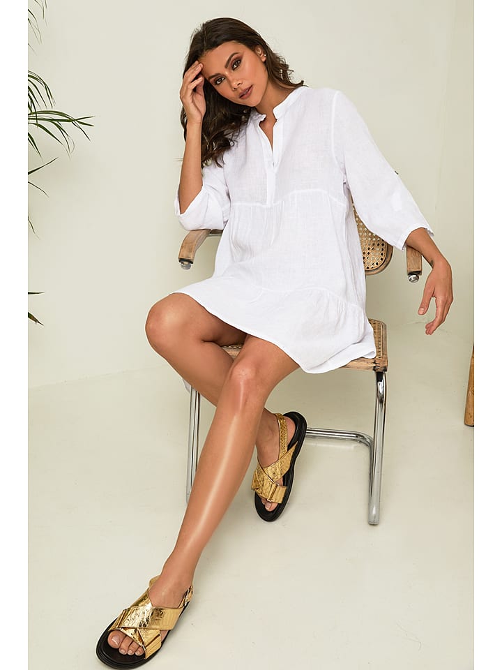 Fleur de Lin Lniana sukienka "Gabin" w kolorze białym rozmiar: S