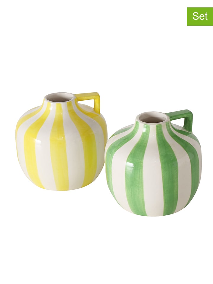 Boltze Wazony (2 szt.) "Malta" w kolorze zielonym i żółtym - wys. 14 cm rozmiar: onesize