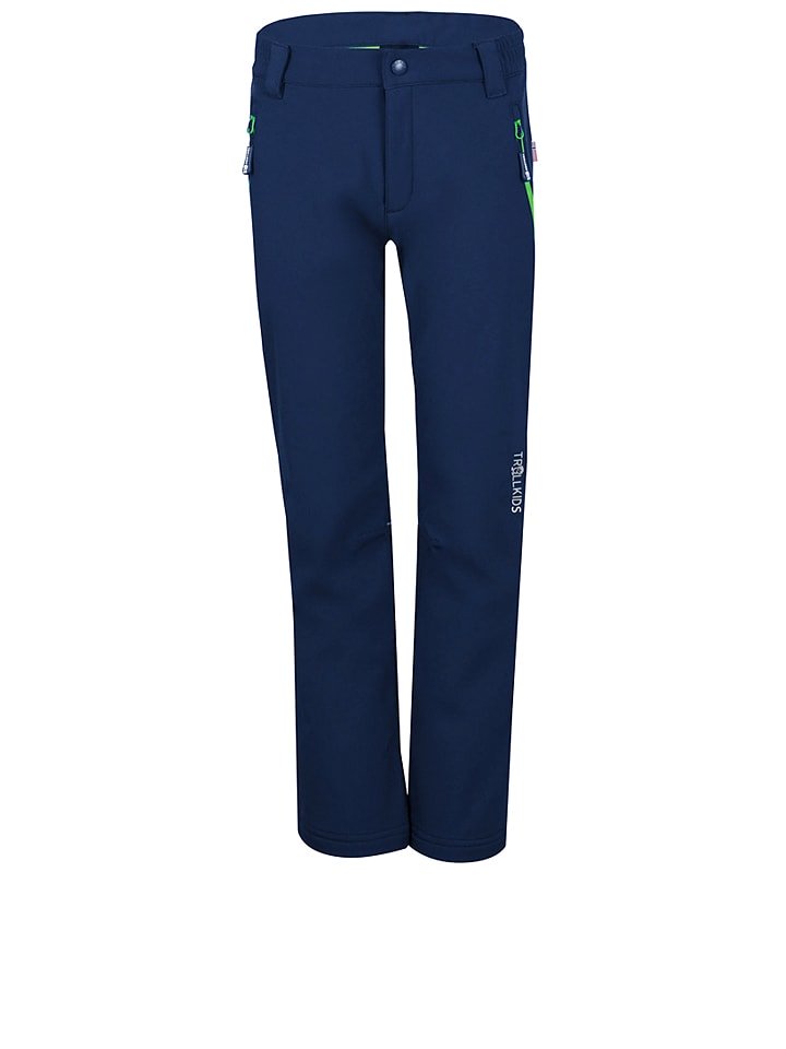 Trollkids Spodnie softshellowe "Fjell" w kolorze granatowym rozmiar: 128