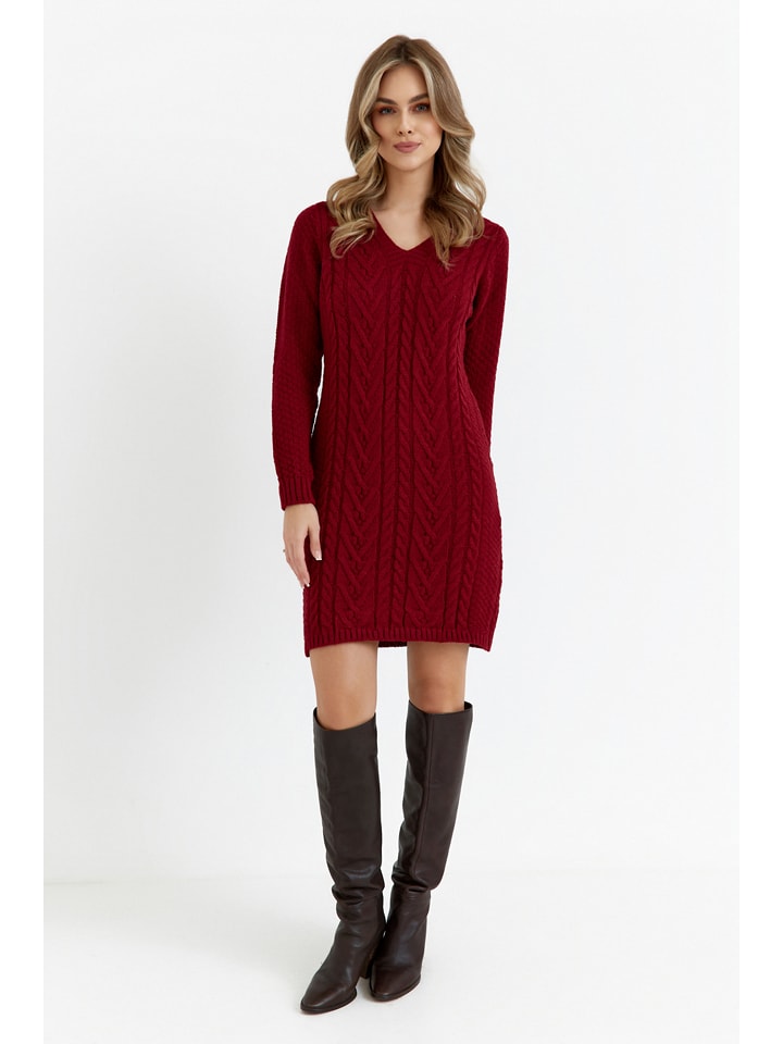 made of emotion Sukienka dzianinowa w kolorze bordowym rozmiar: L/XL