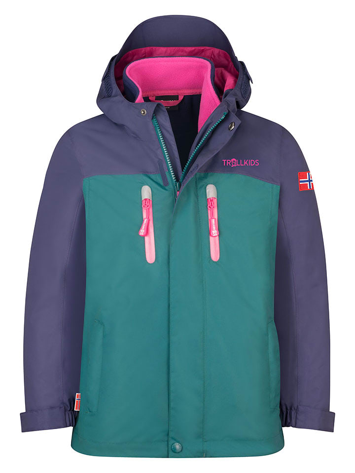 Trollkids Kurtka funkcyjna 3w1 "Bryggen" w kolorze fioletowo-morskim rozmiar: 164