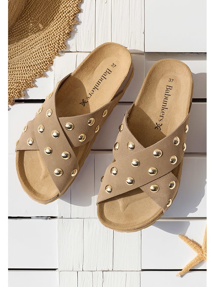 BABUNKERS Family Skórzane klapki w kolorze jasnobrązowym rozmiar: 36