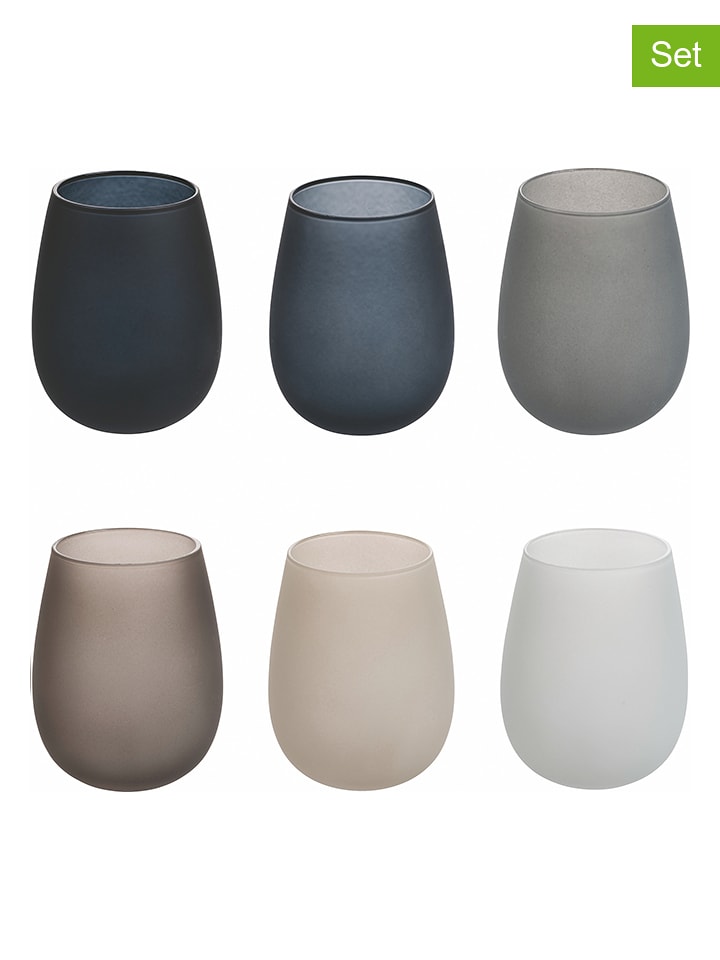 Villa d´Este Szklanki (6 szt.) "Happy Hour" w kolorze beżowym, białym i niebieskim - 500 ml rozmiar: onesize