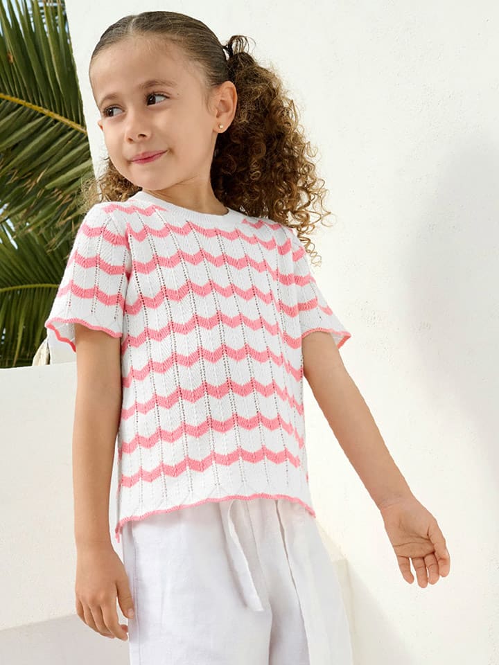 COOL CLUB Koszulka dzianinowa w kolorze jasnoróżowo-białym rozmiar: 128