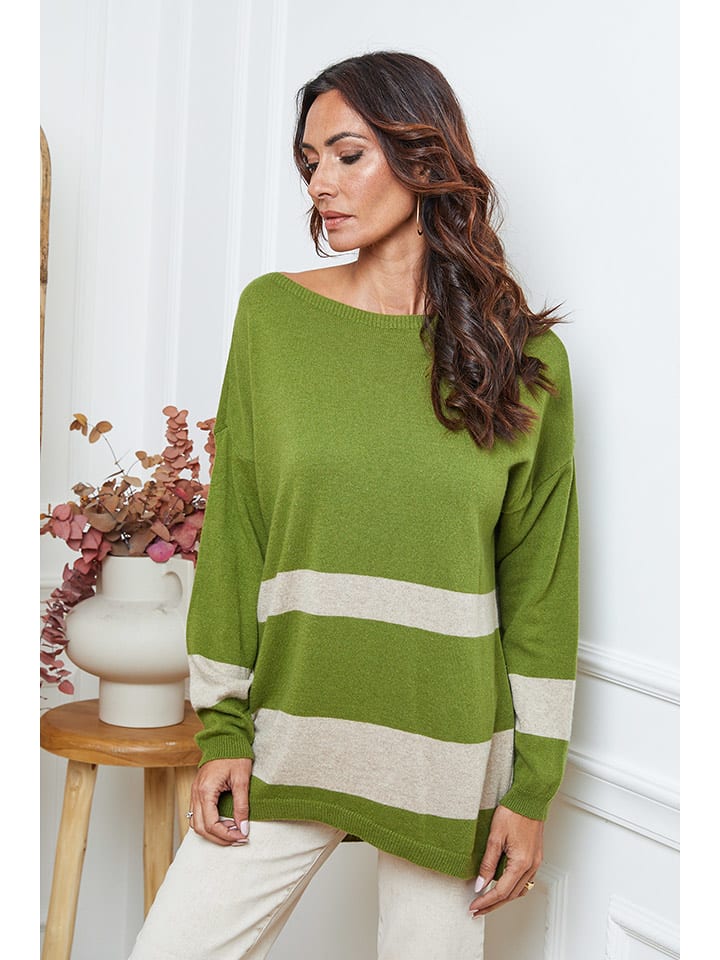 So Cachemire Sweter "Ellev" w kolorze zielono-beżowym rozmiar: XL