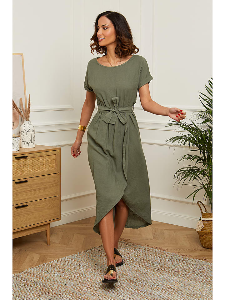 Le Monde du Lin Lniana sukienka "Lydia" w kolorze khaki rozmiar: 40/42