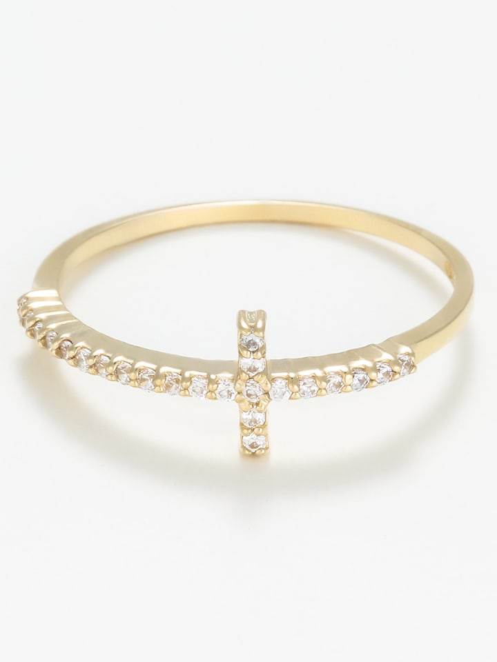 OR ÉCLAT Złoty pierścionek "Croix vérité" z cyrkoniami rozmiar: 52