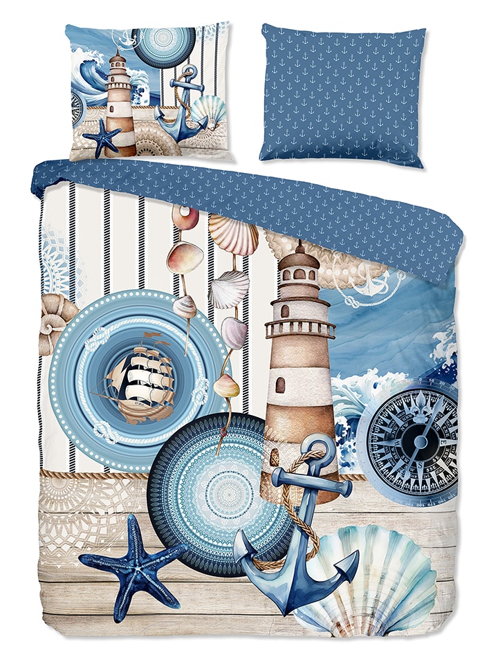 Hip Komplet pościeli satynowej "Aldiana" w kolorze niebieskim rozmiar: 200x220 cm