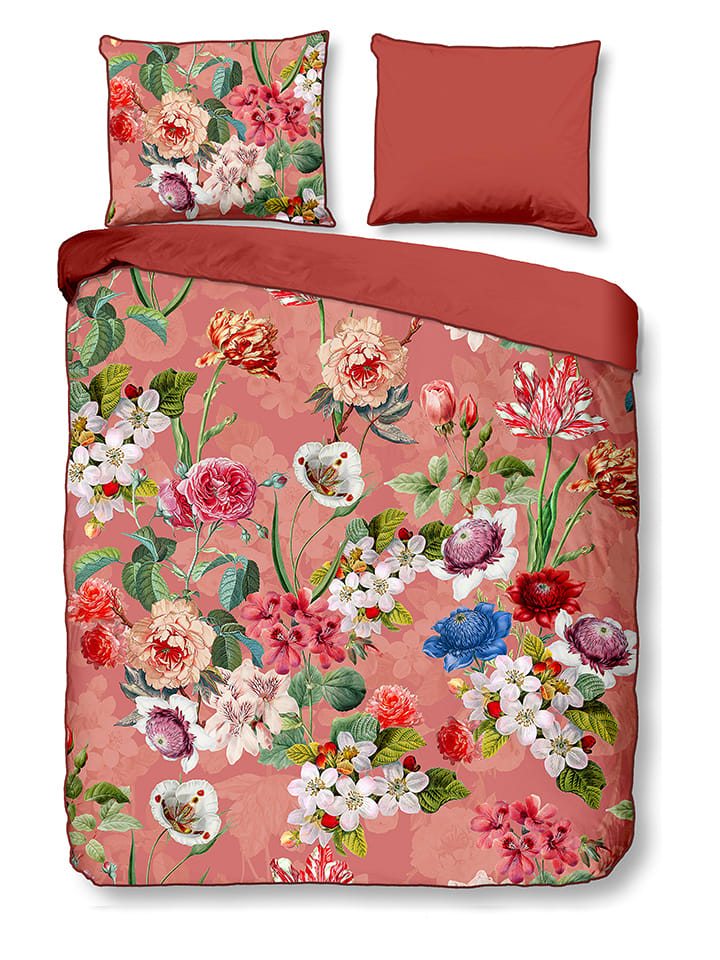 Descanso Komplet pościeli satynowej "Amalia" w kolorze czerwonym ze wzorem rozmiar: 155x220 cm