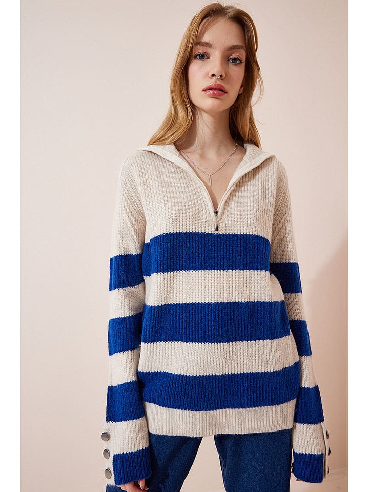 Happiness Istanbul Sweter w kolorze kremowo-niebieskim rozmiar: onesize