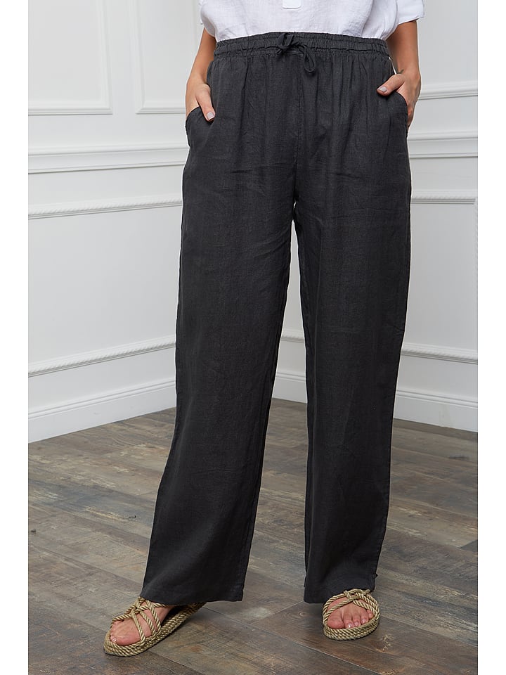 Fleur de Lin Lniane spodnie "Honas" w kolorze antracytowym rozmiar: M